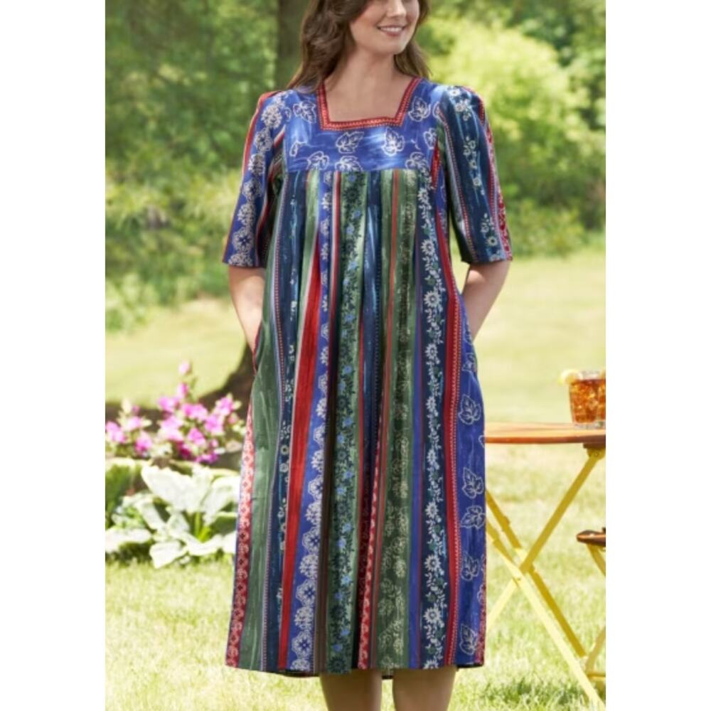 THE VERMONT COUNTRY STORE Women's Muumuu Size XL Falling Leaves 100% Cotton